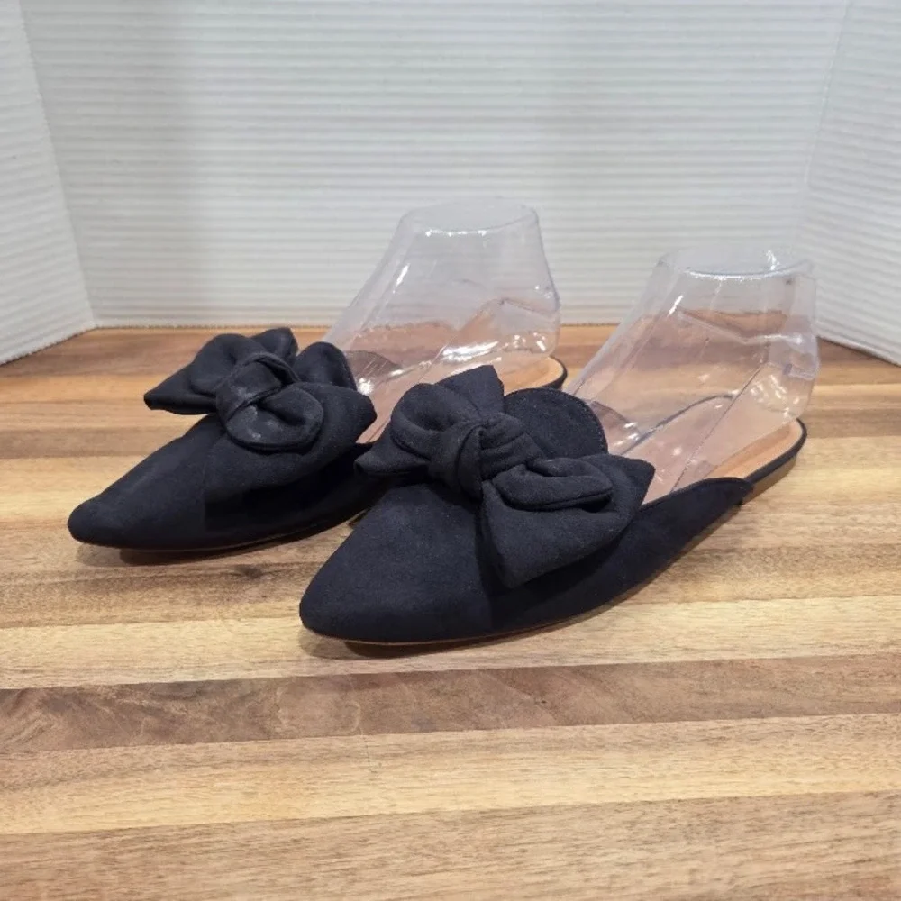 J Crew Bow Mules Women's Size 9 Blue Faux Suede Pointed Toe Slip On Flats BJ246